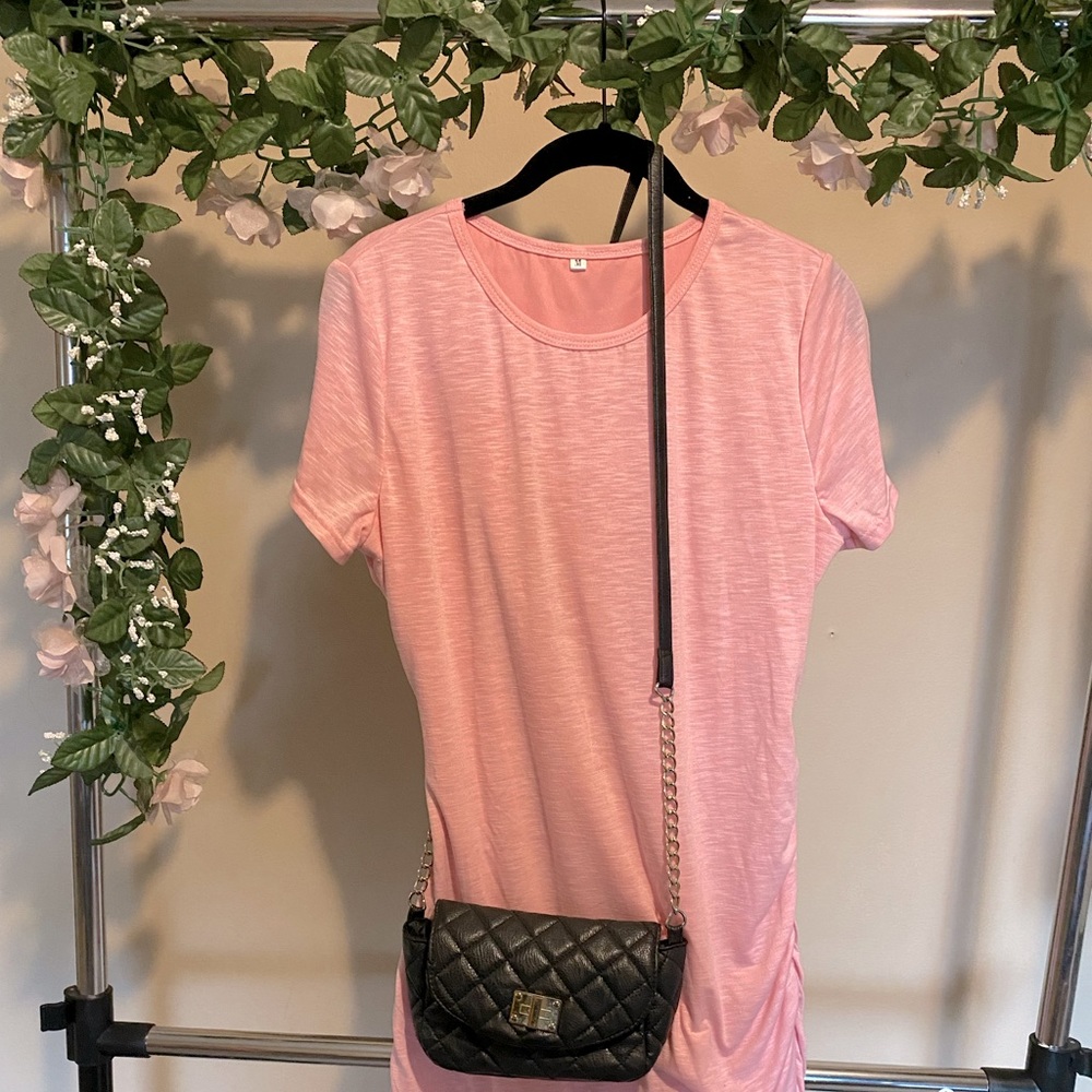 medium pink dress with black crossbody bag - BUNDLE of two